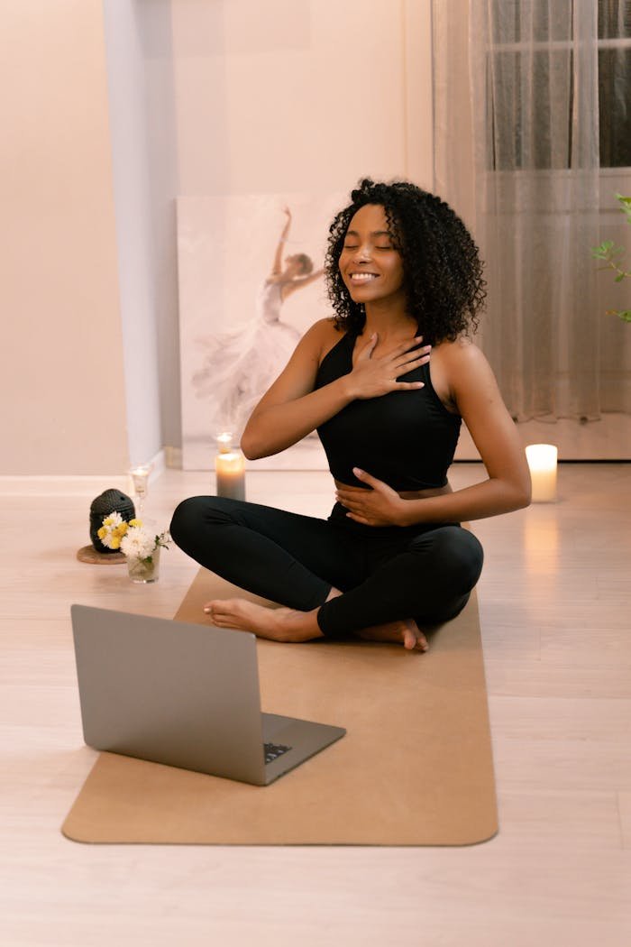 Woman with Curly Hair Doing Yoga